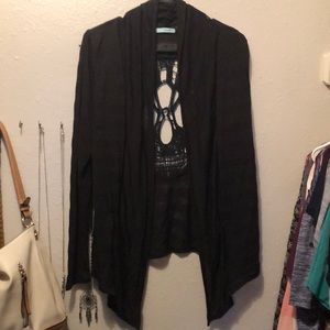 Black stripe cardigan with skull